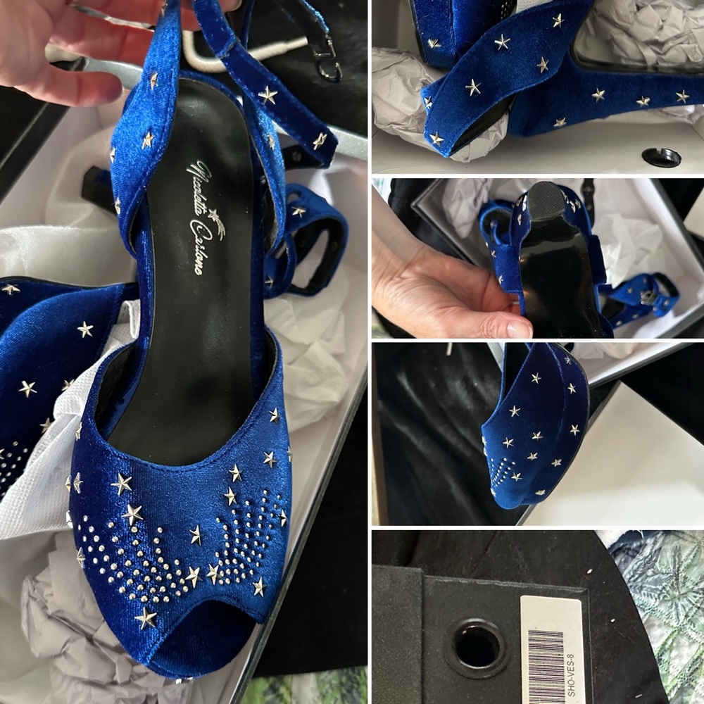 Blue Star-Studded Heels with a vintage 1940s vibe size 8 worn once on dancefloor